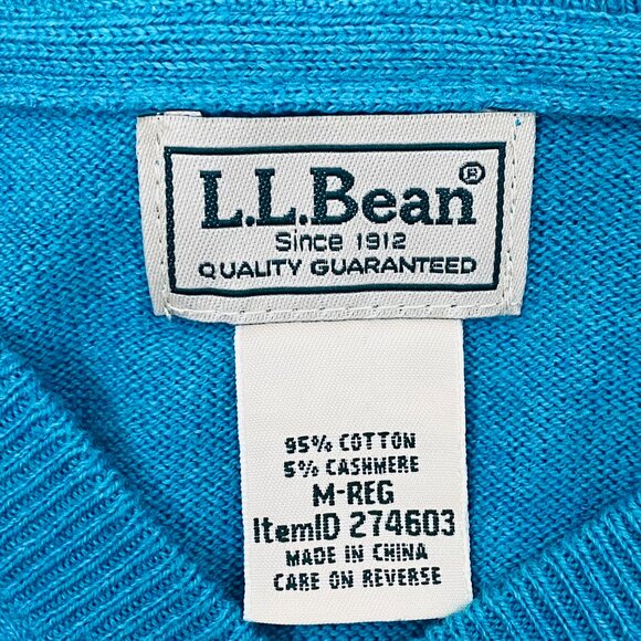 L.L. Bean Blue V-Neck Knit Pull Over Sweater Cotton Cashmere Blend, Men’s Size M - Picture 8 of 9